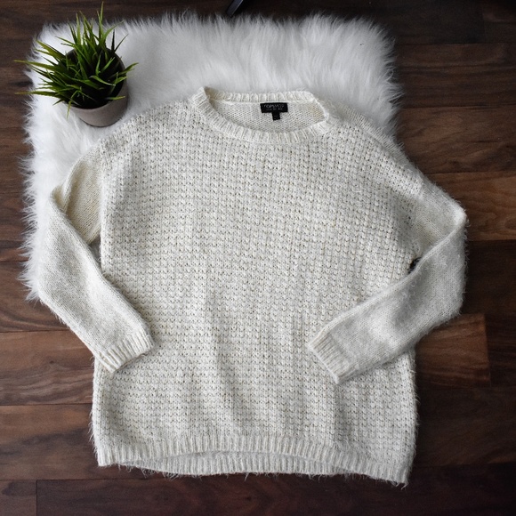 Topshop Sweaters - Cream Fuzzy Crew Neck Topshop Sweater
